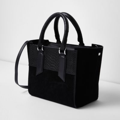 Black leather mini tote bag